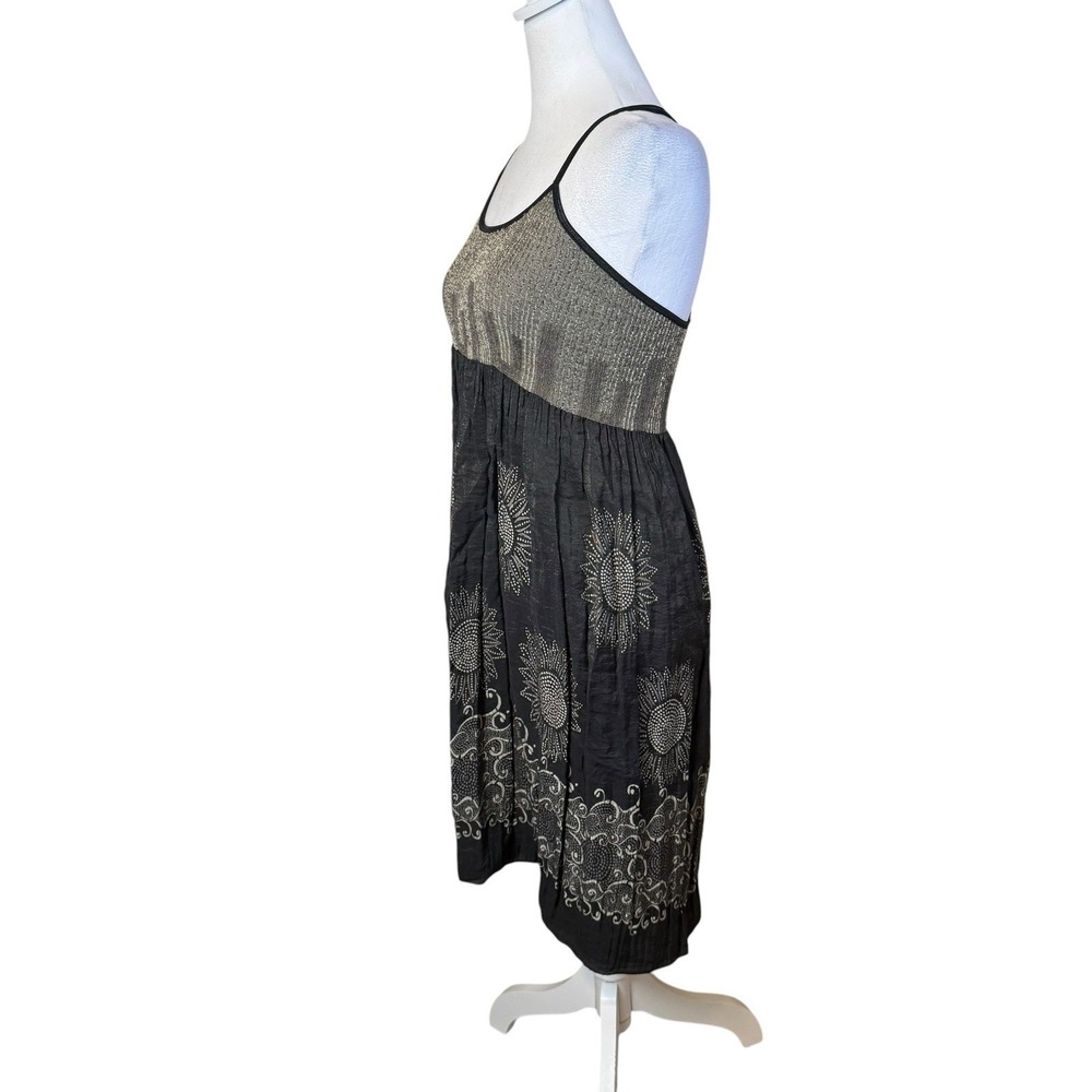 Max Studio Black Dress Small Sunflower Smocked Boho Chic Festival Artisan Hippie - Picture 4 of 10